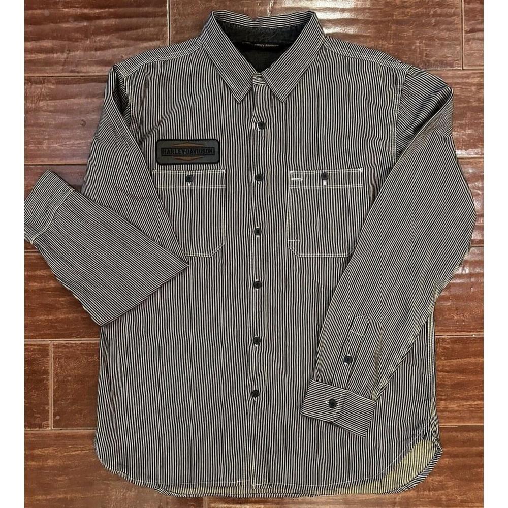 Harley Davidson Medium Long Sleeve Shirt Button Up Stripes Black Motorclothes